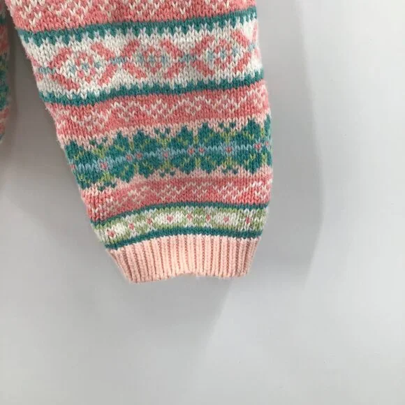 Vintage Womens 1990s Fair Isles Nordic Christmas Sweater Pink Green Cotton Soft - Picture 11 of 11